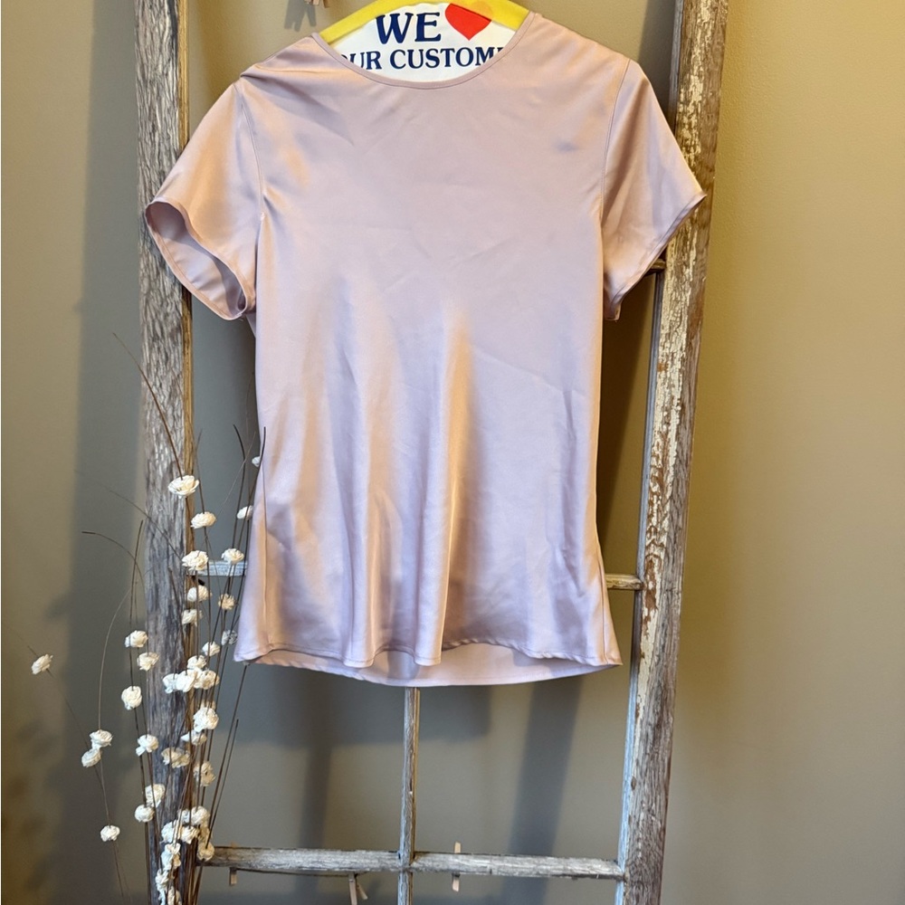 Express Light Pink Satin Short Sleeve Top